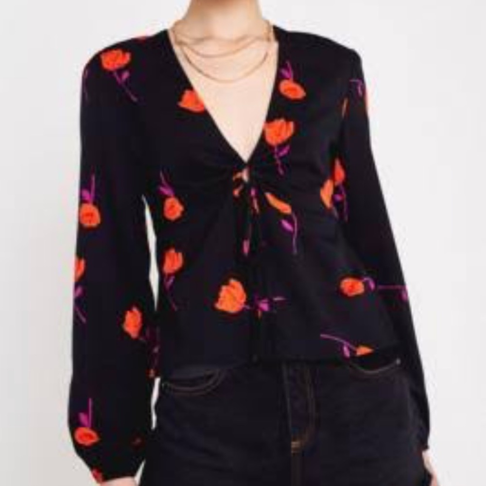 Urban Outfitters Galina Tie-Front Floral Top